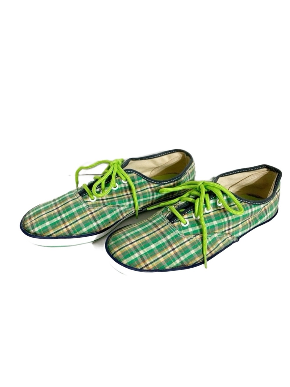 Lower East Side Green Plaid Lace-Up Canvas Sneakers Size 6.5 Preppy Casual